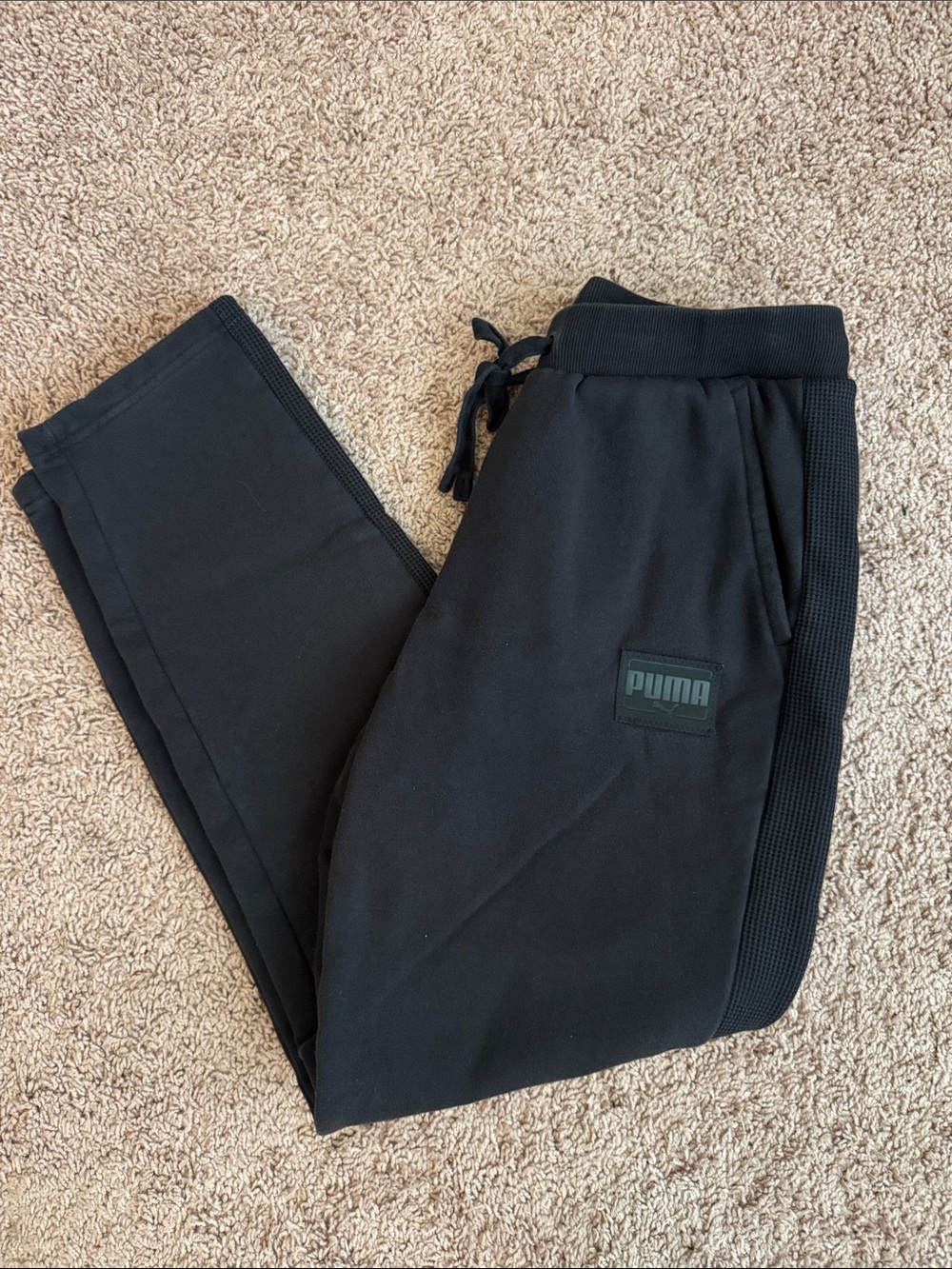 Puma Men's Black Jogger Sweatpants with Drawstring Waist